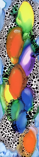 Free abstract bookmark featuring vertical blobs with a leopard background